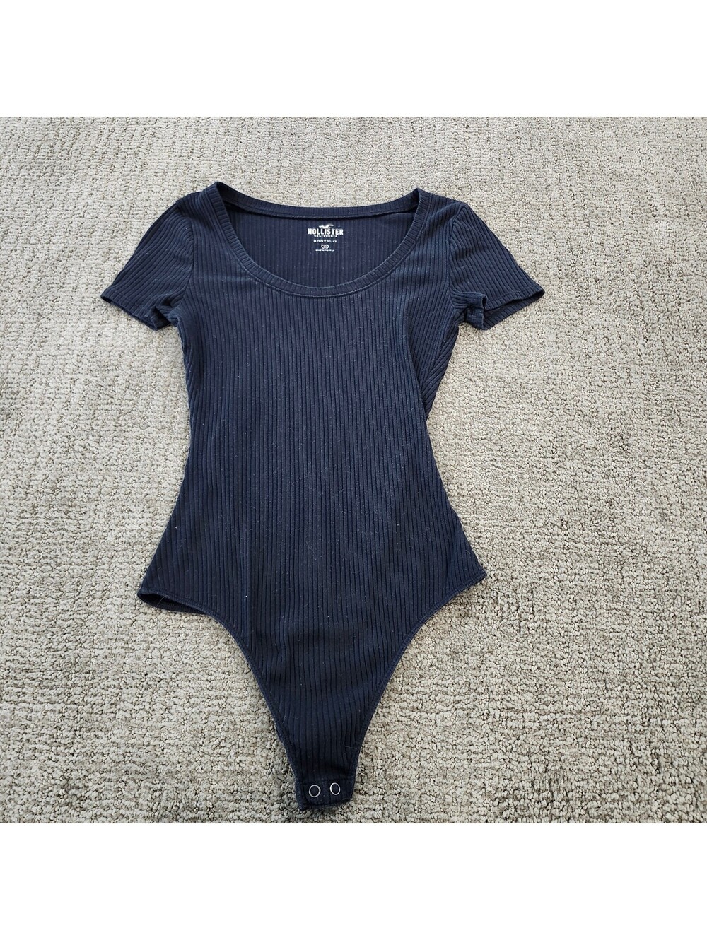 Hollister Black Ribbed Short Sleeve Bodysuit Size Medium